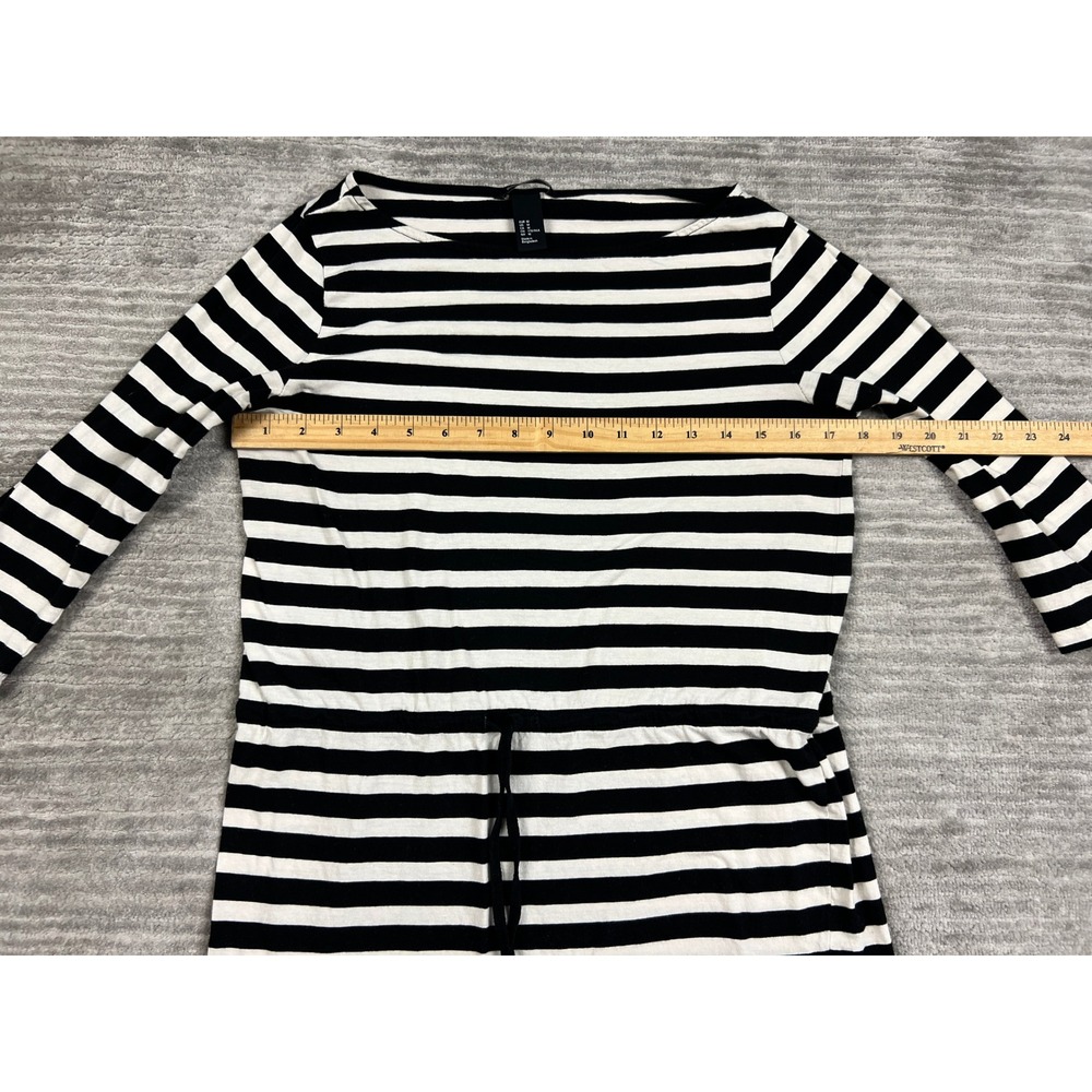 H&M T-Shirt Dress Womens M Black White Striped Boat Neck Drawstring Waist Cotton - Picture 2 of 9